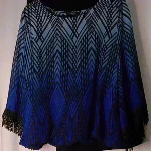 Alfani blouse blue black geo print tasseled sleeve size PL